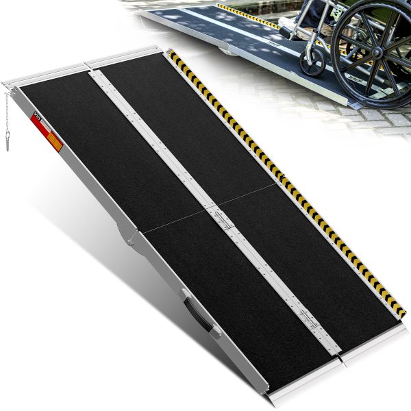 Portable Wheelchair Ramp 5FT, Seamless Non-Slip Aluminum Ramps for Wheelchairs for Home, Handicap Wheelchair Ramps for Home Steps, Aluminum Loading Dock Plates, Black