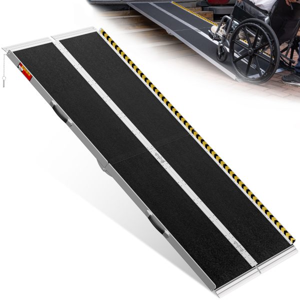 Portable Wheelchair Ramp 7FT, Seamless Non-Slip Aluminum Ramps for Wheelchairs for Home, Handicap Wheelchair Ramps for Home Steps, Aluminum Loading Dock Plates, Doorways, Black